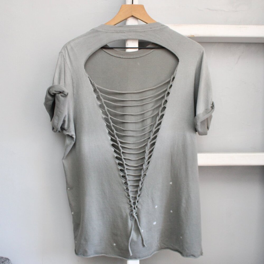 Women's Gray Distressed Standard Supply Dip Dye Short Sleeve T-Shirt Size XL - Picture 3 of 5